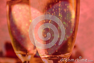 Valentine s Day Heart and Sparkling Wine Stock Photo